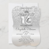 Tiara, Silver Sweet 16 Glitter Bokeh Ombre Party Kaart (Voorkant)