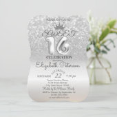 Tiara, Silver Sweet 16 Glitter Bokeh Ombre Party Kaart (Staand voorkant)