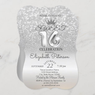 Tiara, Silver Sweet 16 Glitter Bokeh Ombre Party Kaart