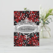  Tiara & Sparkle Flowers Red Sweet 16 Kaart (Staand voorkant)