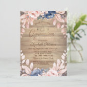 Tiara, String Lights, Blue Flowers Wood Quinceañer Kaart (Staand voorkant)