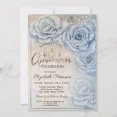 Tiara, String Lights Blue Rozen Quinceañera Kaart (Voorkant)