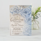 Tiara, String Lights Blue Rozen Quinceañera Kaart (Staand voorkant)