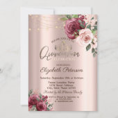 Tiara, String Lights Burgundy Rozen Quinceañera Kaart (Voorkant)