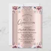 Tiara, String Lights Floral Roos Gold Quinceañera Kaart (Voorkant)