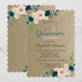 Tiara, String Lights Flowers Kraft Quinceañera Kaart (Voorkant / Achterkant)