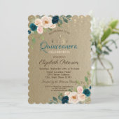 Tiara, String Lights Flowers Kraft Quinceañera Kaart (Staand voorkant)