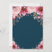 Tiara, String Lights Flowers Navy Blue Quinceañera Kaart (Achterkant)