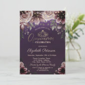 Tiara, String Lights Flowers Paars Quinceañera Kaart (Staand voorkant)