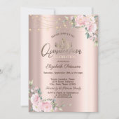 Tiara, String Lights Flowers Rozen Quinceañera Kaart (Voorkant)
