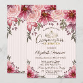 Tiara, String Lights Flowers Striped Quinceañera Kaart (Voorkant / Achterkant)