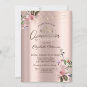 Tiara, String Lights Lente Bloemen Quinceañera Kaart (Voorkant)