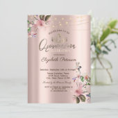 Tiara, String Lights Lente Bloemen Quinceañera Kaart (Staand voorkant)