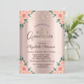 Tiara, String Lights Rozen Quinceañera Kaart (Staand voorkant)