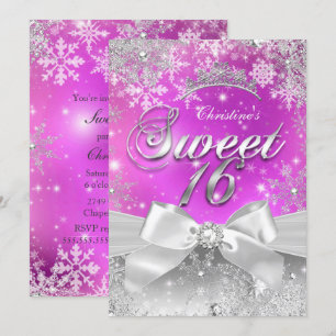 Tiara Sweet 16 Heet Roze Winter Wonderland Kaart