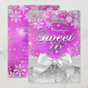 Tiara Sweet 16 Hot Pink Winter Wonderland Kaart