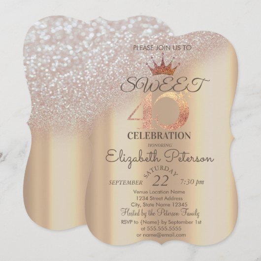 Tiara,Sweet 40th Glitter Bokeh Kaart (Voorkant / Achterkant)