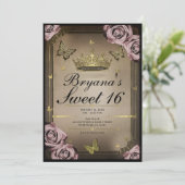 Tiara vlinders Bord roze rozen zoet 16 foto Kaart (Staand voorkant)