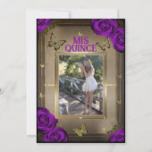 Tiara Vlinders Heldere Paarse Rozen Quinceañera Kaart (Achterkant)