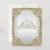 Tiara White Gold Pearl Lace Damask Birthday Party Kaart (Achterkant)