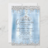 Tiara, Zilveren Glitter Drops Blauwe Quinceañera Kaart (Voorkant)