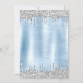 Tiara, Zilveren Glitter Drops Blauwe Quinceañera Kaart (Achterkant)