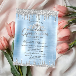 Tiara, Zilveren Glitter Drops Blauwe Quinceañera Kaart