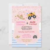 Tiaras en monster truck broers en zussen verjaarda kaart (Voorkant)