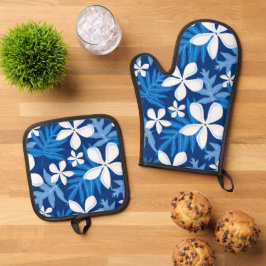 TIARE-PATROON IN BLAUW OVENWANT & PANNENLAP SET