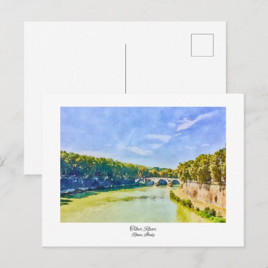 Tiber River Rome, Italië Waterverf schilderij Briefkaart (Voorkant / Achterkant)