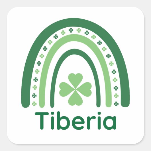 Tiberia Name Clover Boho Rainbow Vierkante Sticker (Voorkant)