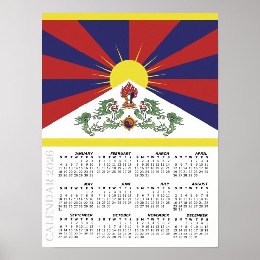 Tibet 2026 Calendar, Large, Tibetan Flag Poster (Voorkant)