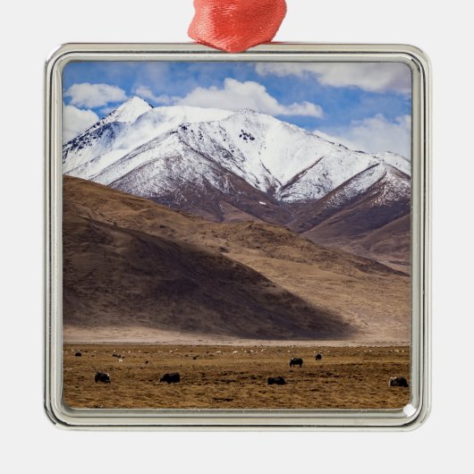 Tibet - Berglandschap met yaks Metalen Ornament (Voorkant)