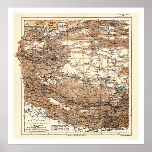 Tibet Hedin Expedition Map 1909 Poster (Voorkant)