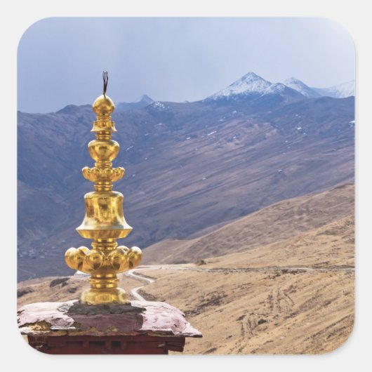 Tibet - het klooster Ganden Buddhist Vierkante Sticker (Voorkant)