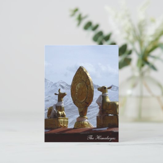 Tibet, klooster Ganden Deers die Dharma-wiel draai Briefkaart (Staand voorkant)