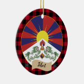 Tibet, Rode buffels en Tibetaanse vlag Keramisch Ornament (Rechts)