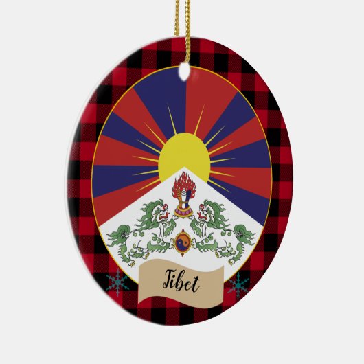 Tibet, Rode buffels en Tibetaanse vlag Keramisch Ornament (Rechts)