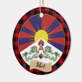 Tibet, Rode buffels en Tibetaanse vlag Keramisch Ornament (Links)