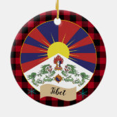 Tibet, Rode buffels en Tibetaanse vlag Keramisch Ornament (Achterkant)