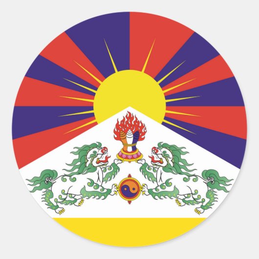 Tibet, sneeuwpoppen, Tibetaanse vlag - de Himalaya Ronde Sticker (Voorkant)