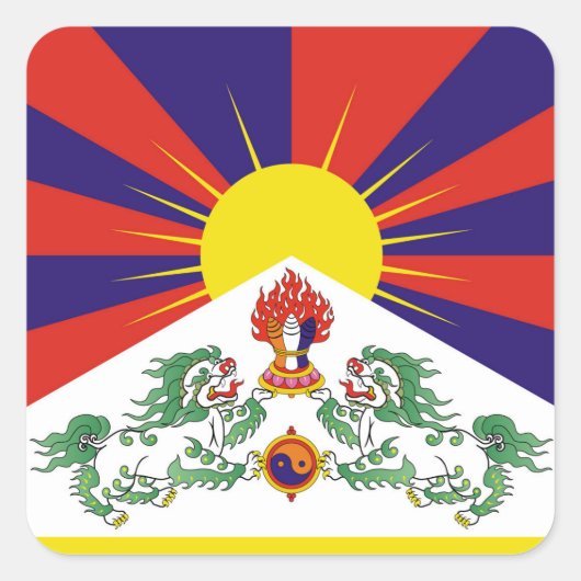Tibet, sneeuwpoppen, Tibetaanse vlag - de Himalaya Vierkante Sticker (Voorkant)