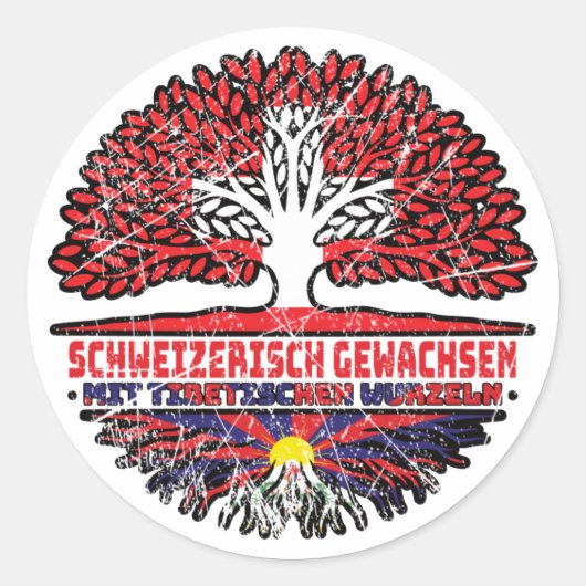 Tibet Tibetisch Schweizer Schweiz Baum Wurzel Ronde Sticker (Voorkant)