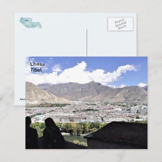 Tibet, uitzicht van de lucht van Lhasa, China Briefkaart (Voorkant / Achterkant)