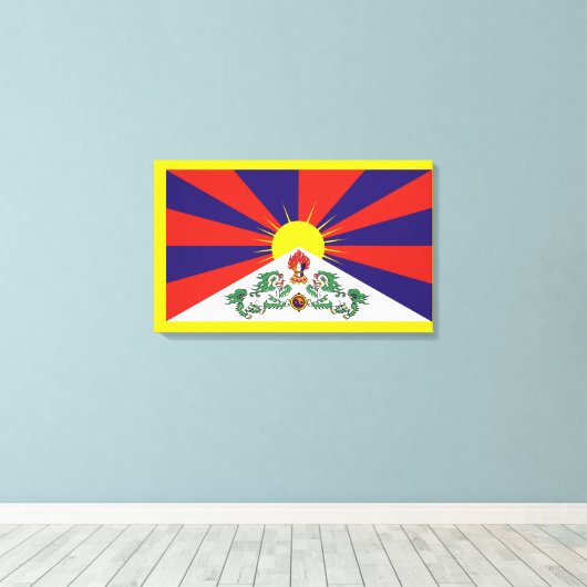 Tibet vlag - Snow Lion Flag Canvas Afdruk (Insitu (Houten vloer))