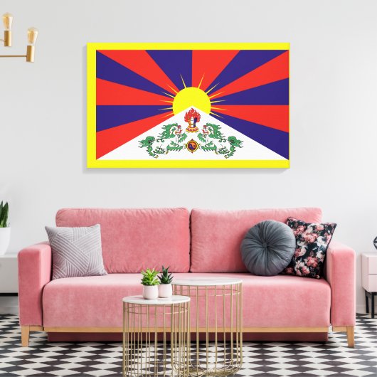 Tibet vlag - Snow Lion Flag Canvas Afdruk (Insitu (Woonkamer))
