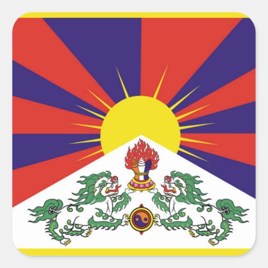 Tibet vlag - Snow Lion Flag Vierkante Sticker (Voorkant)