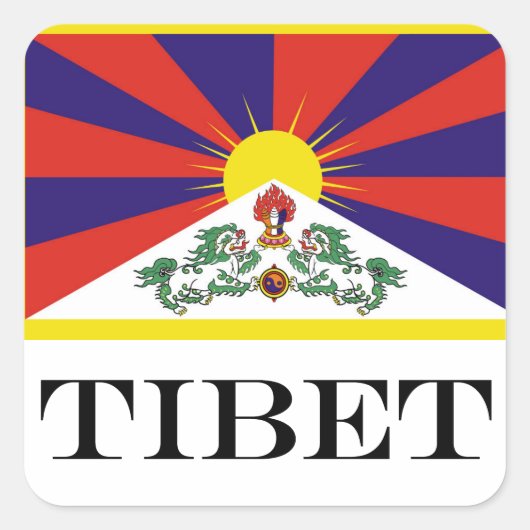 Tibet vlag - Snow Lion Flag Vierkante Sticker (Voorkant)