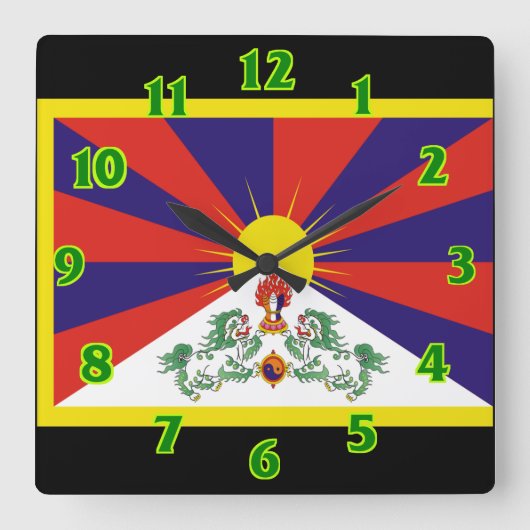 Tibet vlag vierkante klok (Voorkant)