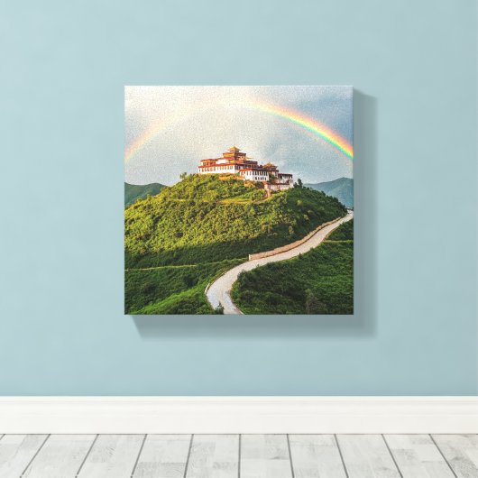 Tibetaans klooster baadt in regenbooglicht canvas afdruk (Insitu (Houten vloer))